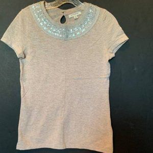 Banana Republic Beige XS Short Sleeve Sequin Neckline Cotton Sweater